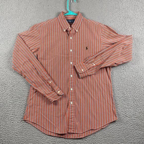 Ralph Lauren Men's Medium Button Down Shirt Orange Striped Business Smart Causal - Picture 2 of 9